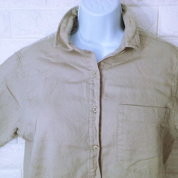 Vintage 80s L.L. Bean Coolweave Shirt Top Lady-M Cotton ButtonUp SSL Vents Tan - Picture 4 of 16